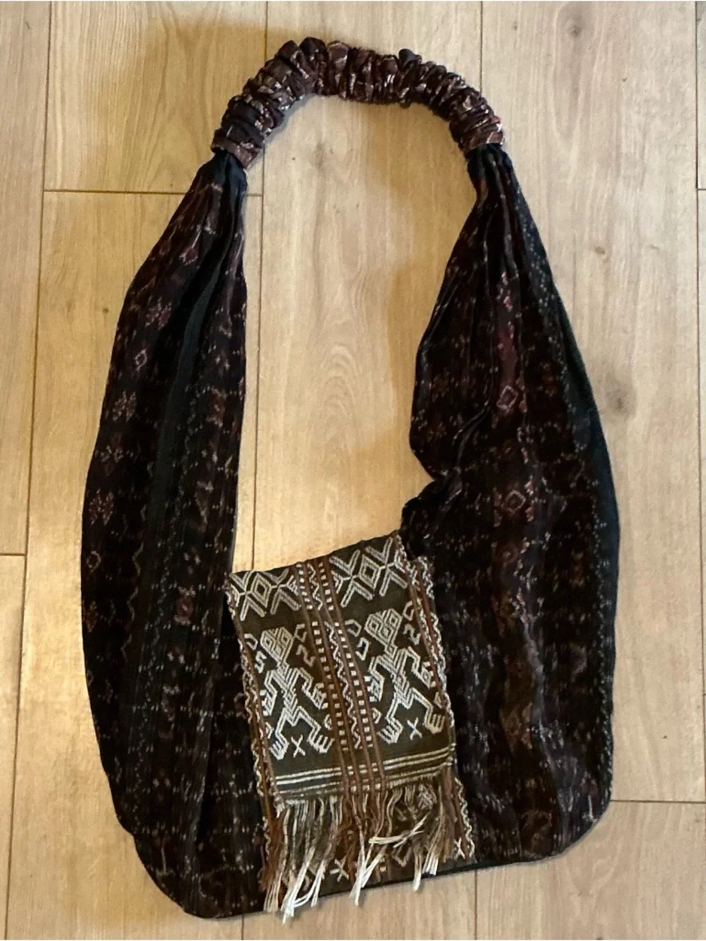Boho Ethnic Crossbody Hobo Bag in Black and Brown